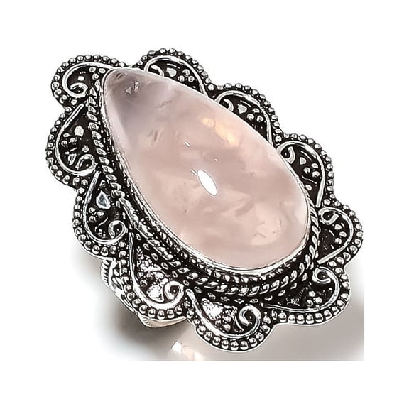 Natural Rose Quartz Gemstone Handmade 925 Sterling Silver Ring Size 7.5