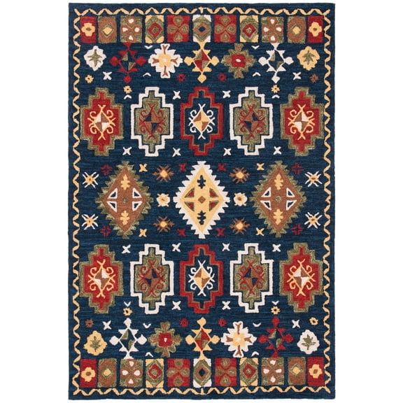 SAFAVIEH Heritage Damjana Tribal Wool Area Rug, Navy/Red, 4' x 6'