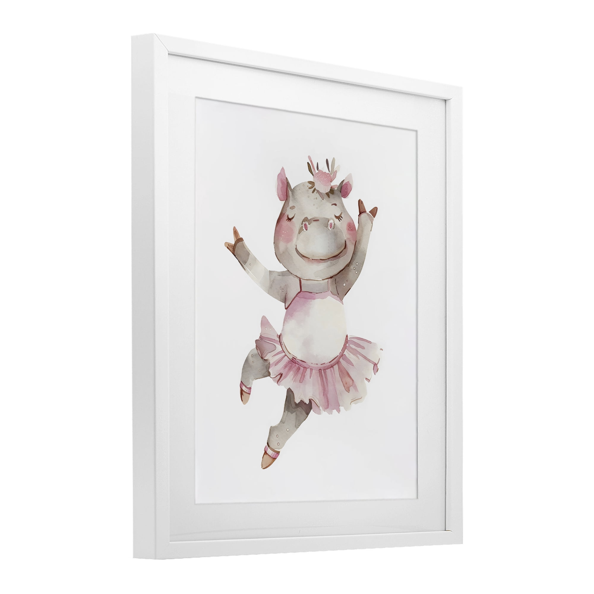 Stupell Industries Ballerina Hippo in Tutu White Framed Print Under Glass, design by LSR Design Studio
