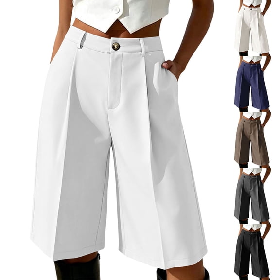 ManxiVoo Womens High Waist Pleated Shorts Loose Fit with Pockets Straight Casual Work Bottoms