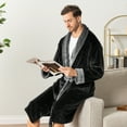 thumbnail image 5 of PAVILIA Mens Robe, Soft Robe for Men, Fleece Warm Long Bathrobe for Bath Shower Spa with Shawl Collar and Pockets, Plush Microfiber -Two Tone Black-Gray, 5 of 9