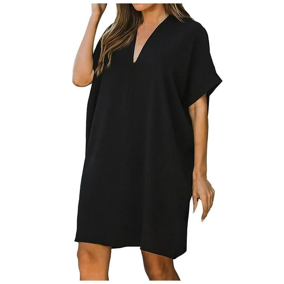 Babysbule 2022 Dresses for Women Clearance Women's Summer Solid Color butterfly Hollowing Casual V-neck Loose Dress