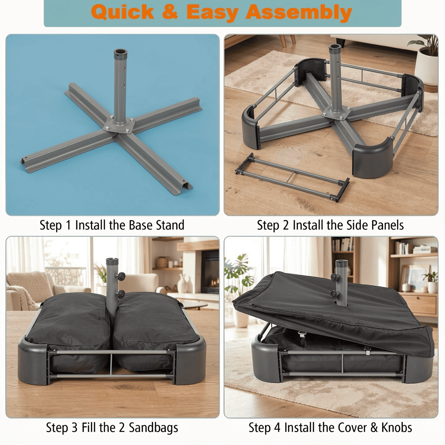 Biotree Fillable Umbrella Base with 2 Sandbags and Dust-proof Cover Black - Heavy Duty Outdoor Patio Stand