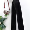 thumbnail image 4 of Pantalones de color crema, pantalones de pana de pierna ancha, pantalones de invierno para mujer, pantalones holgados de cintura alta con forro polar, pantalones casuales rectos que combinan con todo, 4 of 5