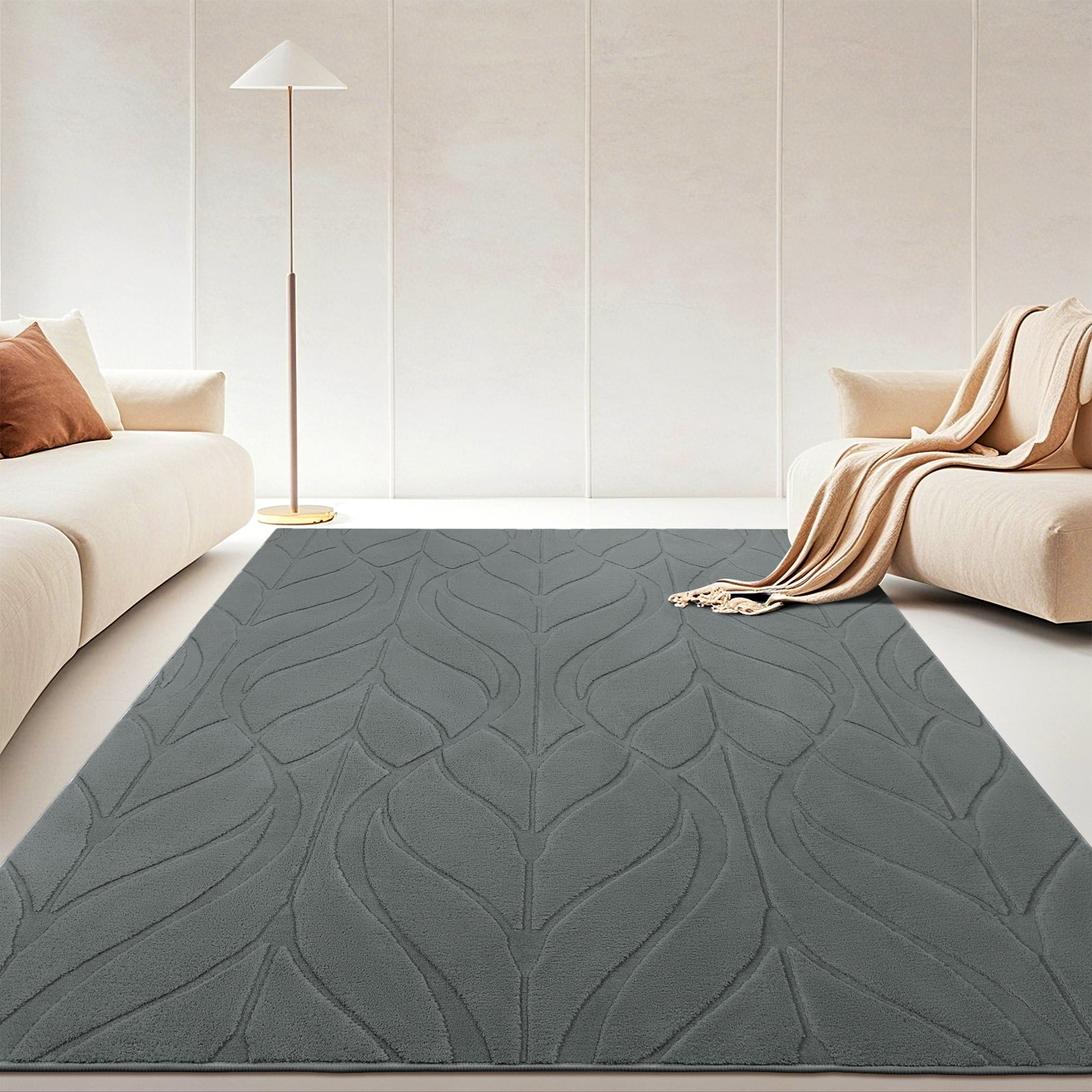 MeyJey 5'x8' Shag Area Rug for Living Room Modern High-Low Cut Machine Washable Rugs for Bedroom Dinning Room Office Decor Non-Slip Soft Carpet, Gray