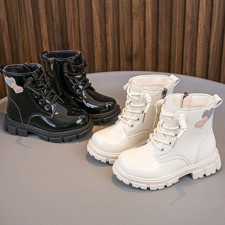 CAICJ98 Toddler Ankle Boots Side Zipper Combat Shoes with Lace Up
