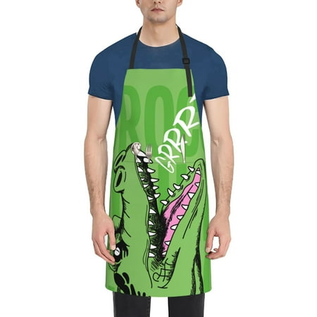 

Xecao CROCODILE HEAD Print Kitchen Cooking Aprons Waterproof Adjustable Bib Aprons with 2 Pockets for Women Men Chef