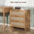 thumbnail image 5 of Mesa de cama de madera curva ancha de 22,8" con 3 cajones, almacenamiento moderno para el dormitorio, 5 of 5