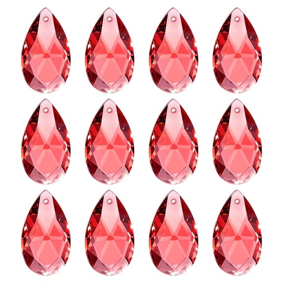 Uxcell K9 Crystal Pendants Teardrop Beads, 12 Pack 28mm Chandelier Prisms Parts Hanging Beads DIY Lamp for Arts Crafts Decoration, Red