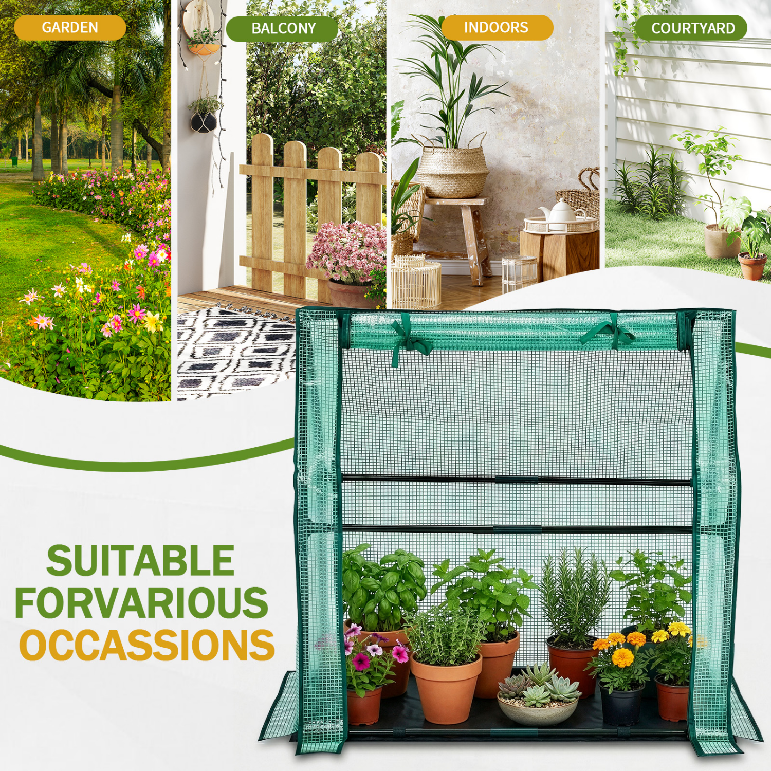 Hassch Indoor/Outdoor Mini Greenhouse, Small Green House with PE Cover and Roll-Up Zippered Door for Garden, Patio, Backyard, Green