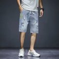thumbnail image 3 of Pantalones cortos vaqueros desgastados grises para hombre, moda coreana, ajustados, de verano, Y2k, con pantalones cortos holgados y desgastados estilo vintage para hombre, 3 of 5