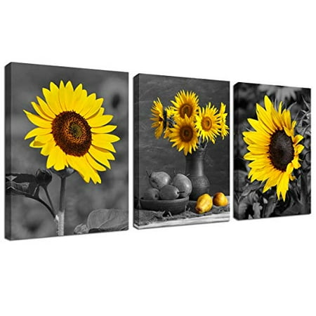 Sunflower Decor Framed Wall Art Black And White Yellow Flowers Painting Home Office Farmhouse Picture Hanging Kitchen Bedroom Living Room Decoration Canva Print 12 X16 3 Piece Modern Artwork Walmart Canada