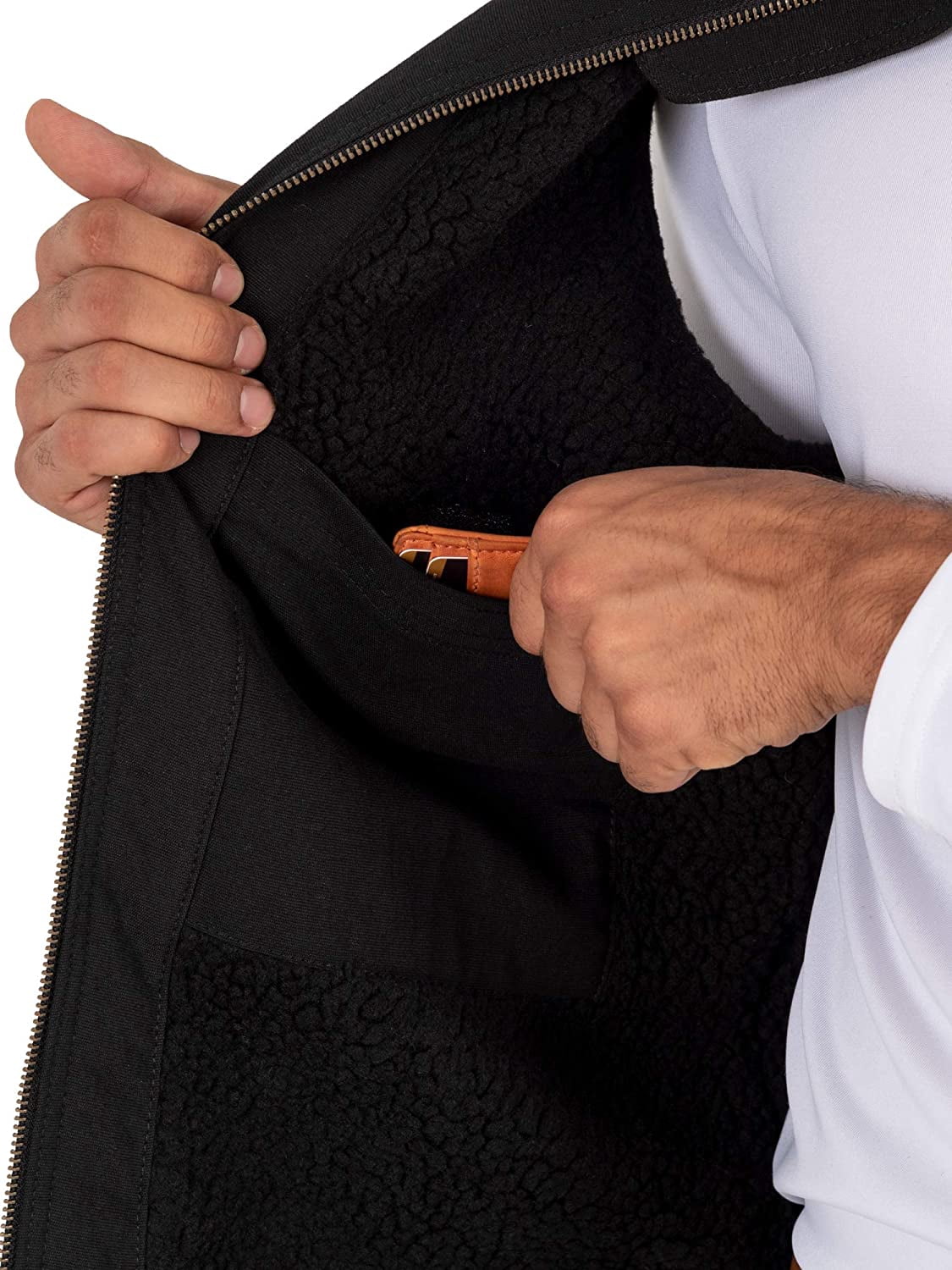 Wells Lamont Men's Sherpa Lined Canvas Vest with Zip Utility Pocket