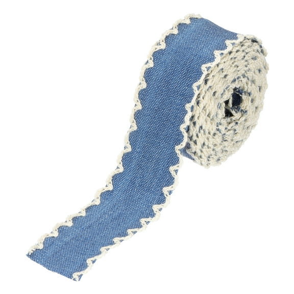 Uxcell 1" Denim Ribbon 2 Roll 4 Yard Layering Jean Fabric Craft Wavy Edge Strip for Bow DIY Making Hair Clip Sewing, Beige