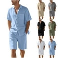 thumbnail image 6 of Paiyanr Cotton Linen Sets for Men Summer Breathable Shirts Shorts 2 Piece Outfits Solid Color Casual Short Sleeve Drawstring Waist Beach Shorts Sets, 6 of 6