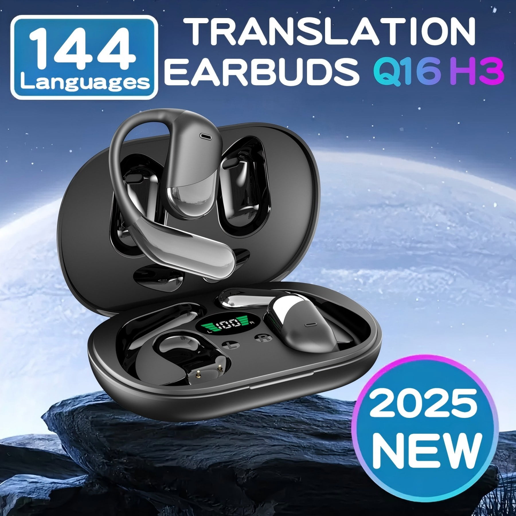 144 Languages AI Real-Time Translation Wireless Earbuds - 60H Playtime, Bluetooth 5.4 Open Ear 4-in-1 Translator for Business & Learning OWS Earphone
