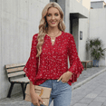 thumbnail image 6 of SOMER Women’s Flowy Tops Business Work Top 3/4 Sleeve Blouses V-Neck Summer Dressy Casual Shirts Red, 6 of 6