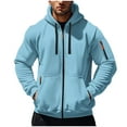 thumbnail image 2 of Men Casual Hoodies Jackets Full Zip Drawstring Long Sleeve Sports Sweatshirt Hooded Outwear Jacket with Arm Pockets Light Blue S, 2 of 7