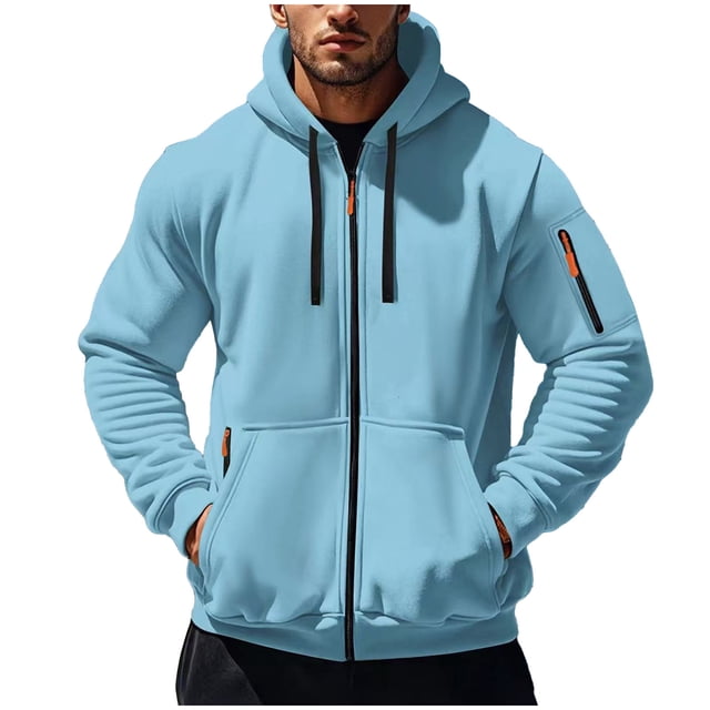 SHTXOZHI Mens Zip Up Hooded Sweatshirt Long Sleeve Drawstring Hoodies Casual Jackets with Pockets