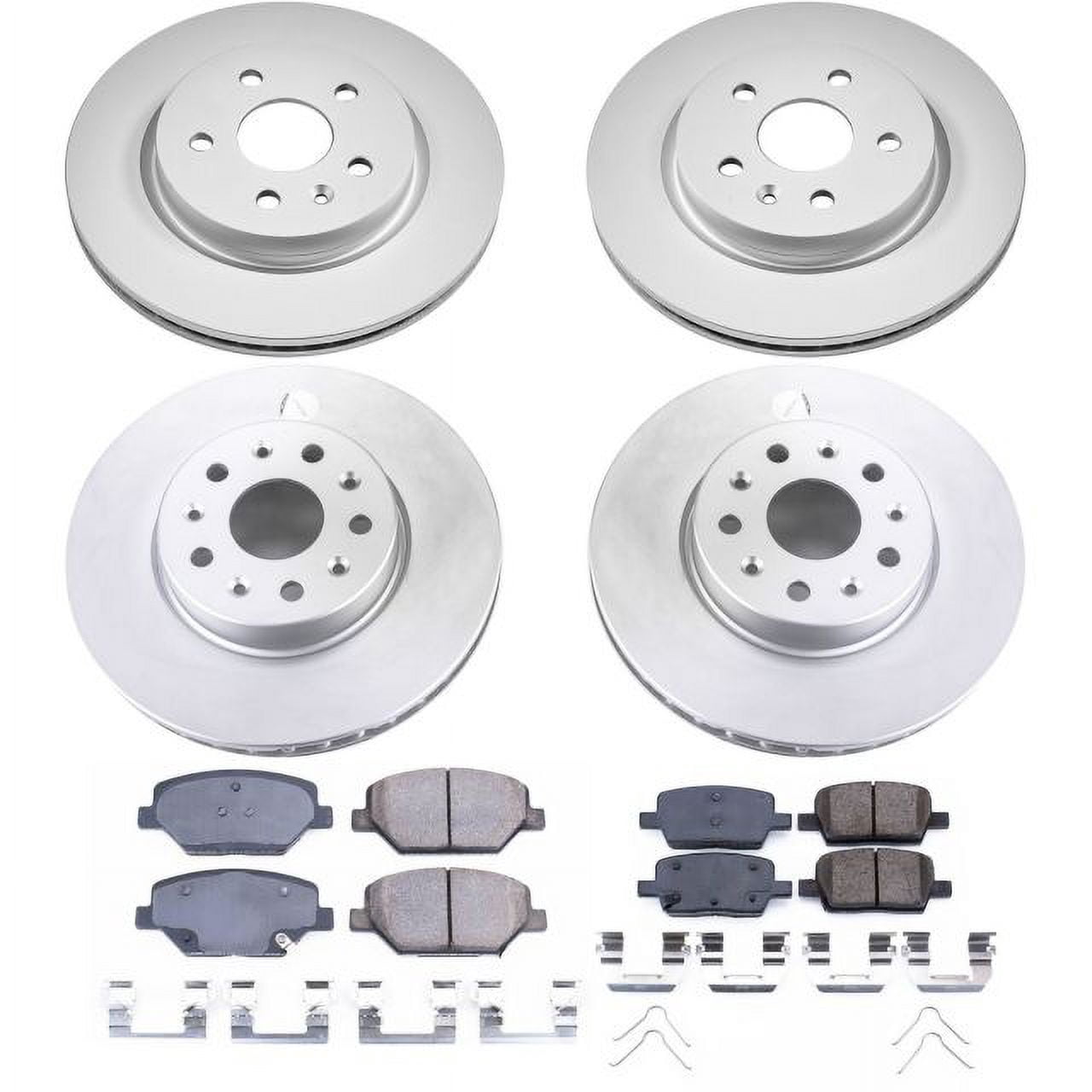 Power Stop Front and Rear Geomet Coated Rotor and Brake Pad Kit CRK7296