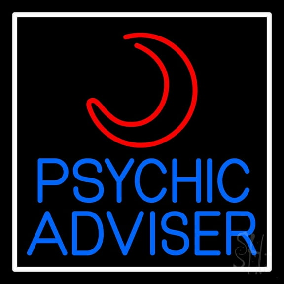Blue Psychic Advisor With Logo LED Neon Sign 24" Tall x 24" Wide - inches Black Square Cut Acrylic Backing, with Dimmer - Bright and Premium built indoor LED Neon Sign for Storefront.