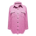 thumbnail image 3 of Clearance Sale! Rigardu Washed Denim Shirt Jacket Fashion Casual Hem Women's Jacket Hot Pink S, 3 of 5