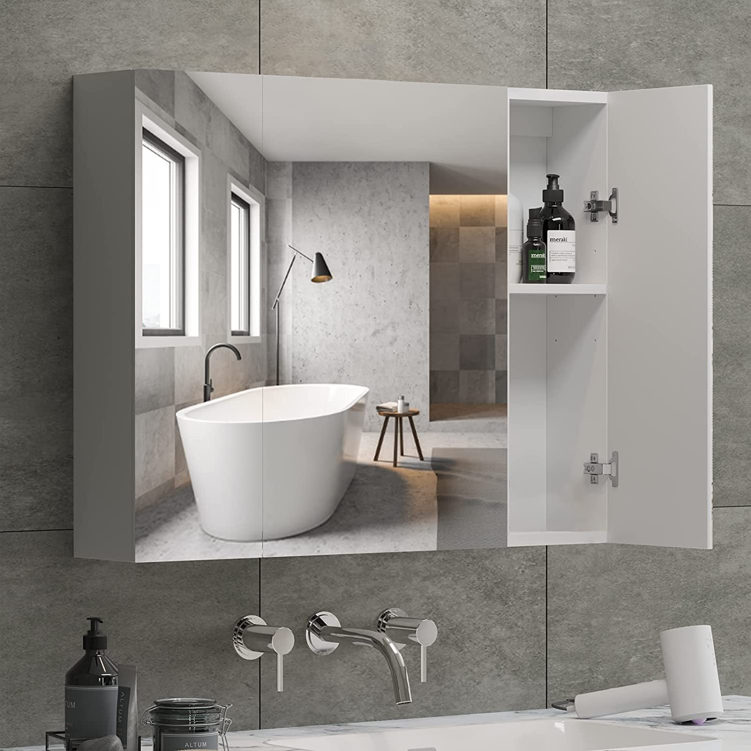 Medicine with Mirror&3 Doors, Wall Mounted Bathroom Mirror