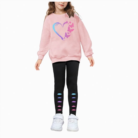 XZNPDUCQ 7-8 Years Toddler Big Girls Pants Clothing Set 2pcs top and Pants Sweatshirt Joggers Pants Set Leisure Fall Winter Outfits Set A302-Pink