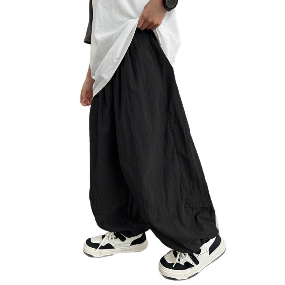 CONROSES Kids Boys Casual Pants Wide Leg Baggy Pant for Child Solid Y2K Elastic Waist Cozy Streetwear Jogger Trousers with Pockets