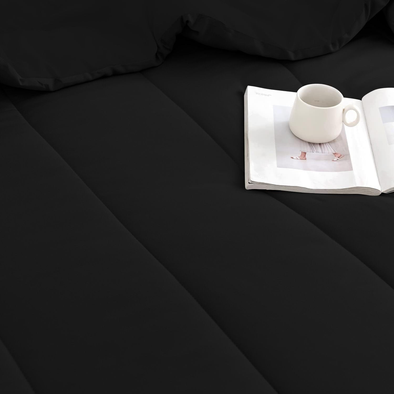 5 Piece Luxury Thicker Pattern Comforter Set, 800 TC, 100% Egyptian Cotton, Super King Size Black Solid Color