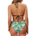 thumbnail image 6 of Chririnla Women's Halter Triangle Bikini Set - Tropical Plumeria & Palm Leaf Print - Quick Dry, Tie Side Two Piece Swimsuit for Beach Vacation & Pool Party, 6 of 9