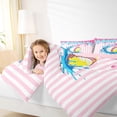 thumbnail image 3 of Castle Fairy Baseball Print King Size Comforter Sets 3pcs, Geometric Stripes Ice Cream Drip Comforters King Size, Pink Blue White,Pink Reversible,1 Comforter and 2 Pillowcases, 3 of 6