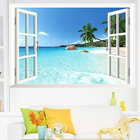 Large Removable Beach Sea Window Decal Home Decor Exotic Large Removable Beach Sea Window Decal Home Decor Exotic View Art Wallpaper Mural Scenery Decoration Diy