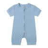Toddler Girls Rompers Summer Solid Zipper Sleeper Jumpsuit Short Sleeve Onesie Outfits Blue Soft Newborn Clothes
