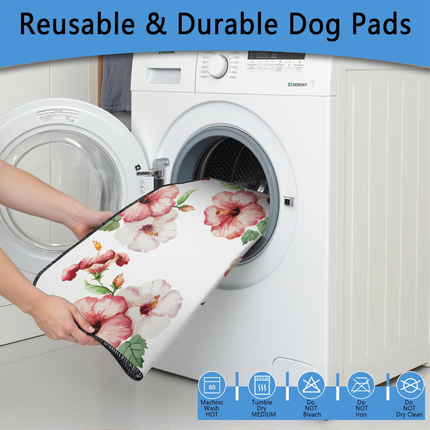 Dog Training Mat Reusable Tropical Plants, Washable Non-Slip Pee Pad for Crate and Hard Surface Floor Protection (Hawaiian plant patterns, 24" x35")