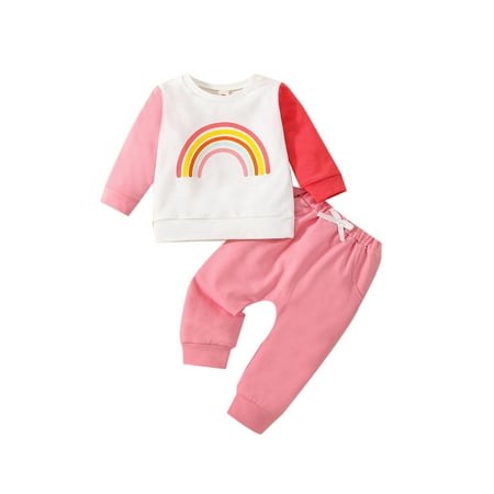 

Bagilaanoe 2Pcs Toddler Baby Girl Long Pants Set Rainbow Print Long Sleeve Sweatshirt Pullover Tops+ Trousers 6M 12M 18M 24M 3T Kids Fall Casual Sweatsuit