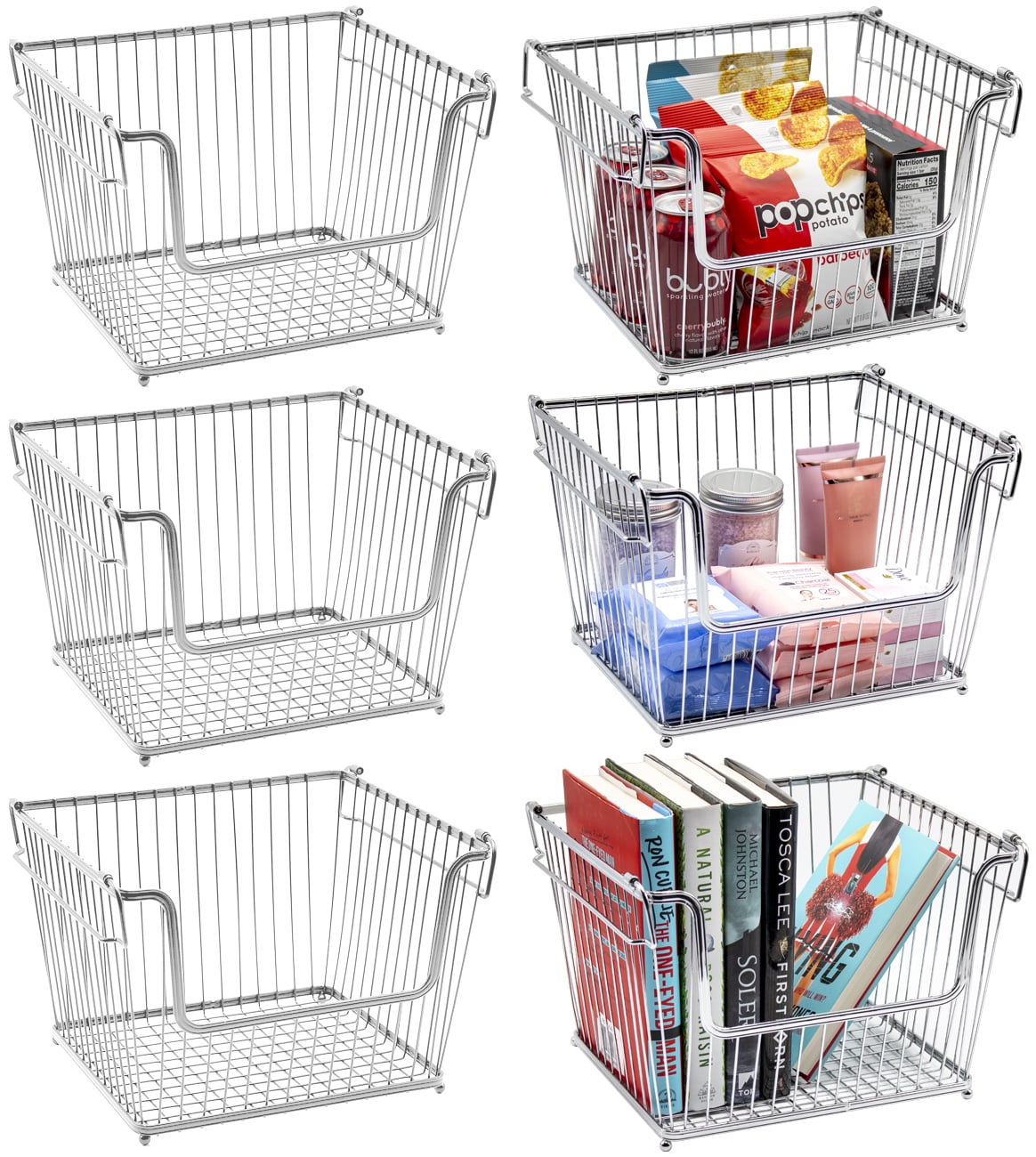 2/4 Pack Premium Metal Wire Bin Organizer Closet Shelf Storage Basket w/ Handles 