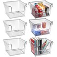 thumbnail image 1 of Panier de Rangement Empilable en Métal avec Poignées - Grand, Lot de 6 - Argent, 1 of 8
