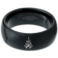 thumbnail image 2 of Tungsten Fire Flame Burning Emblem Band Ring 8mm Men Women Comfort Fit Black Dome Polished, 2 of 4