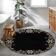 thumbnail image 4 of Retro Yellow Snowflake Round Living Room Rugs 3.3 ft, Winter Christmas Black Background Washable Area Rug with Non-Slip Sturdy Edge Binding Round Front Door Mat Floor Carpet for Entryway, 4 of 9