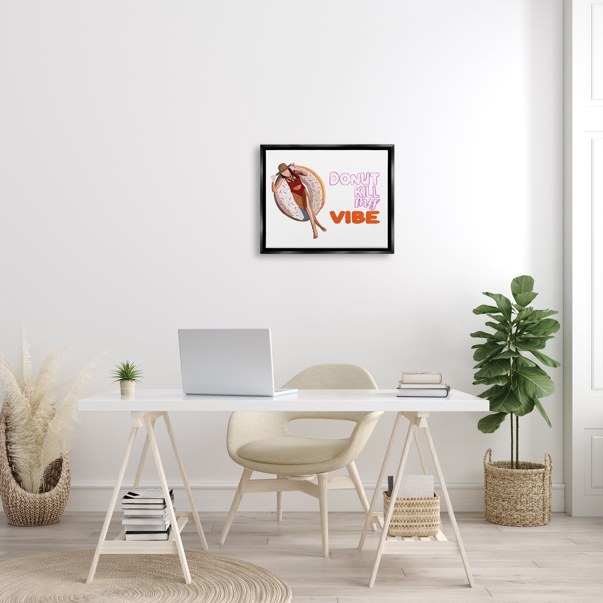 Stupell Industries Donut Kill My Vibe Relaxing Pool Float Girl Graphic Art Jet Black Floating Framed Canvas Print Wall Art, Design by Amelia Noyes