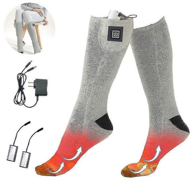 Män Kvinnor Eluppvärmda Strumpor Uppladdningsbara Kalla Vinter Thermal Fötter Varmare strumpor Grey