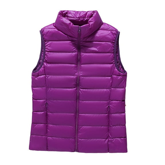 Winter Women Vest Coat Thickened Padded Zipper Closure Stand Collar Sleeveless Solid Color Windproof Heat Retention Outdoor Down Waistcoat