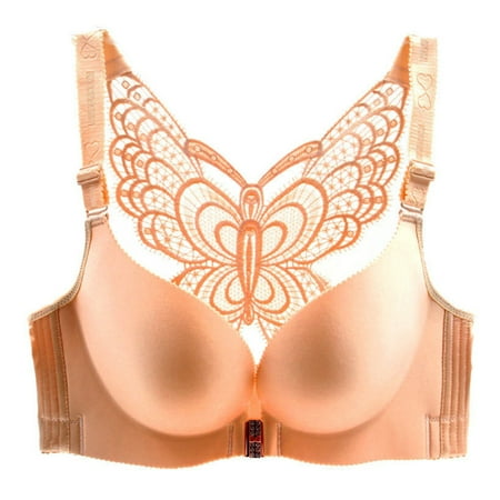 

Butterfly Embroidery Front Closure Wireless Bra Adjustable Push Up Bra Plus Size Everyday Wireless Women Bralettes Nude 40/90c