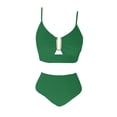 thumbnail image 5 of Minjewel Women's V-Neck Cutout High Waisted Bikini Two Piece Swimsuit,Textured Pleated Fabric with High Waist Bottoms,Sexy Beach Swimwear,Green,S, 5 of 6