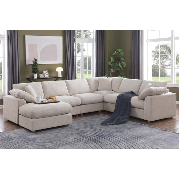 Luxury L-Shaped Modular Sectional Sofa with Ottoman