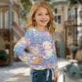 thumbnail image 3 of Xixirimido Axolotl Mermaid Scale Pattern Girls Casual Tunic Tops Tie-hem Long Sleeve Loose Soft Blouse T-Shirt Cute Graphic Girls Shirts, Size 9-10, 3 of 7
