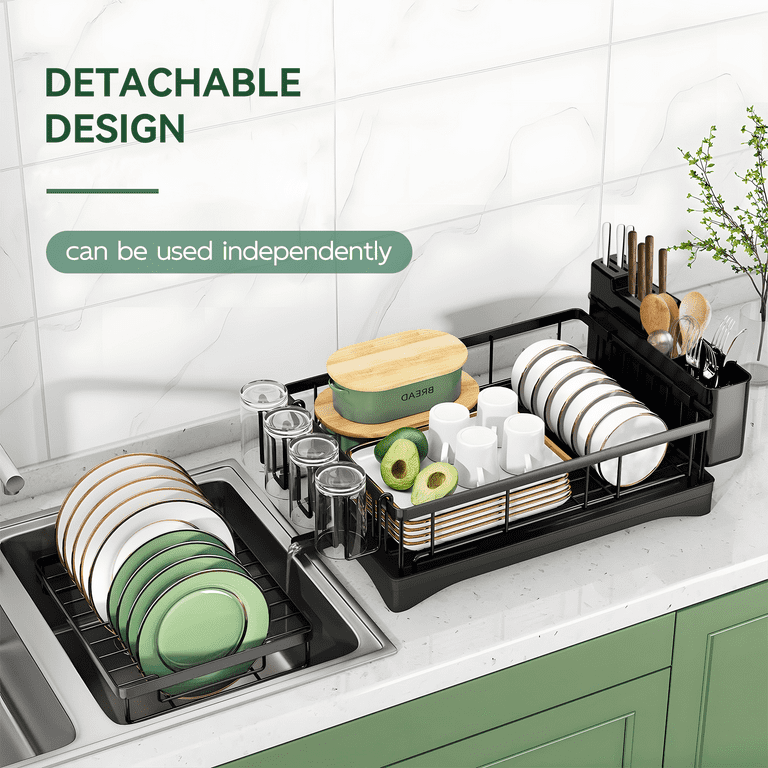 Riousery 2 Tier Dish Racks for Kitchen Counter, Dish Drying Rack with Dish  Drainer, Stainless Steel Dish Rack Drain Set with Utensil Cups Holders,  Drain Board with Drainage, Kitchen Organizers 