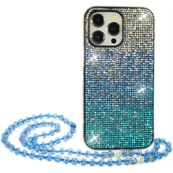case for iPhone 14 Pro Max Gradient Bling Case with Glitter Crystal Strap Chain,Cute Shiny Crystal Rhinestone TPU Bumper Protective Cover for iPhone 14 Pro Max, 6.7inch