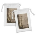 thumbnail image 1 of Rustic Fabric Pouch Set of 2, Nautical Anchor and Fishing Net on Wooden Background Fisherman Seaside Themes, Drawstring Bag for Toiletries Masks and Favors, 9" x 6", Brown and Cocoa, by Ambesonne, 1 of 2